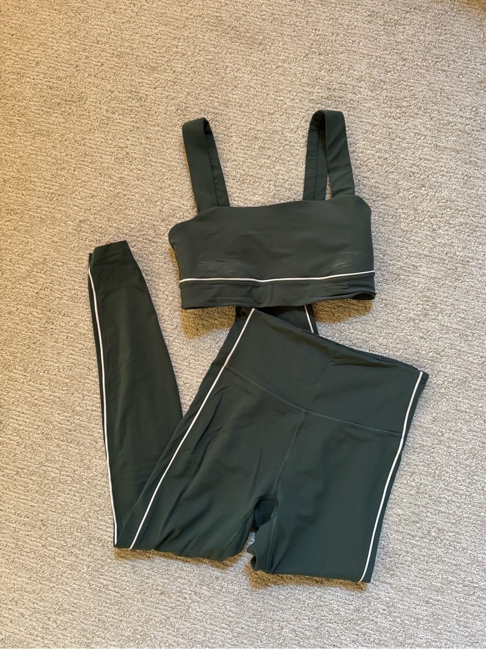 Olive Green Two-Piece Active Set with White Piping • S
